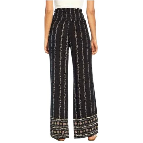 New Three Dots Pull On Printed Pants Black Floral Wide Leg Women's S - Picture 2 of 10